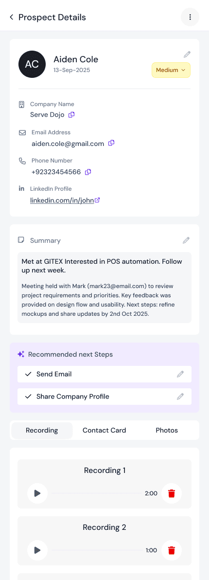 REMI App - Prospect Details